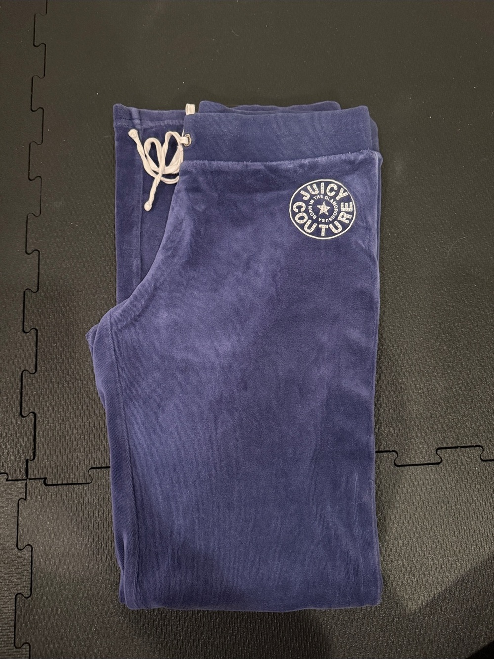 Vintage Juicy Couture Navy Velour Jogger Pants with White Logo